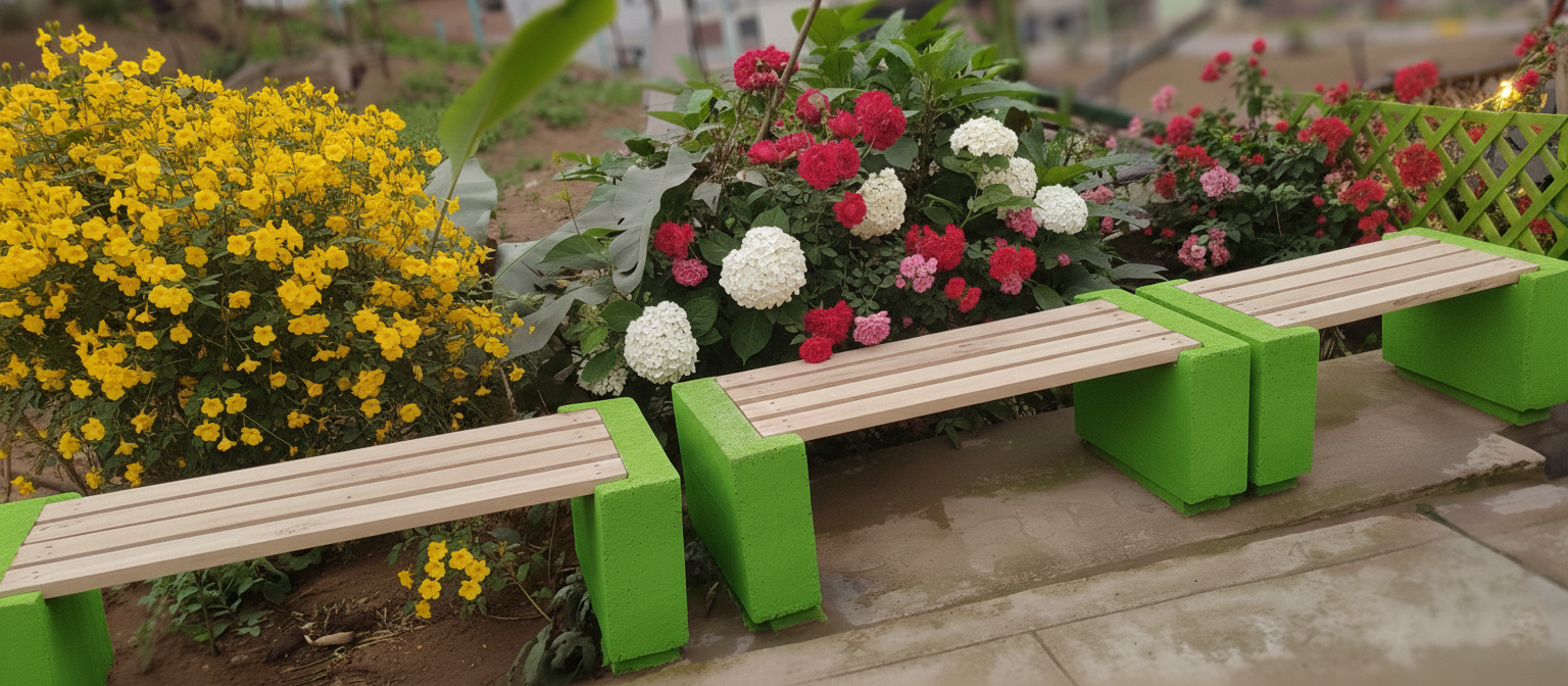 Uso: bancas con madera reutilizada